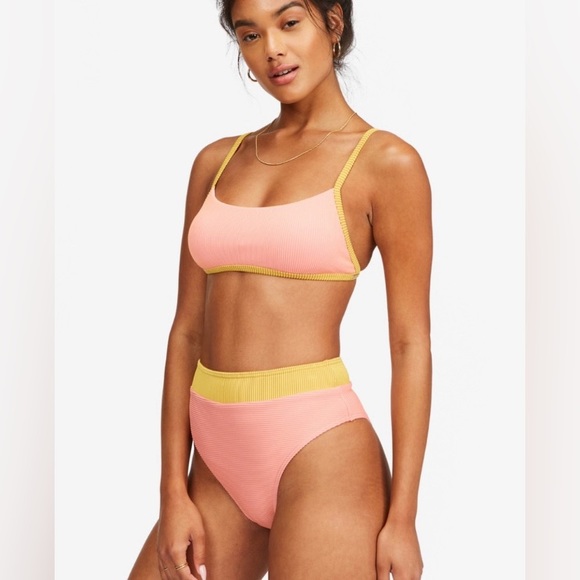 Billabong 💛 Color Block Square Bralette Bikini Top | Hi Maui Cheeky Bottom - Picture 3 of 15